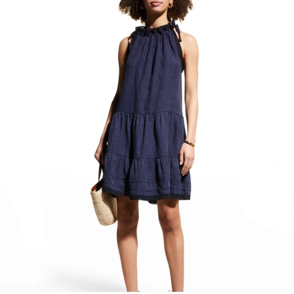 NWT Ulla Johnson Corianne Linen Tiered Mini Dress In Indigo